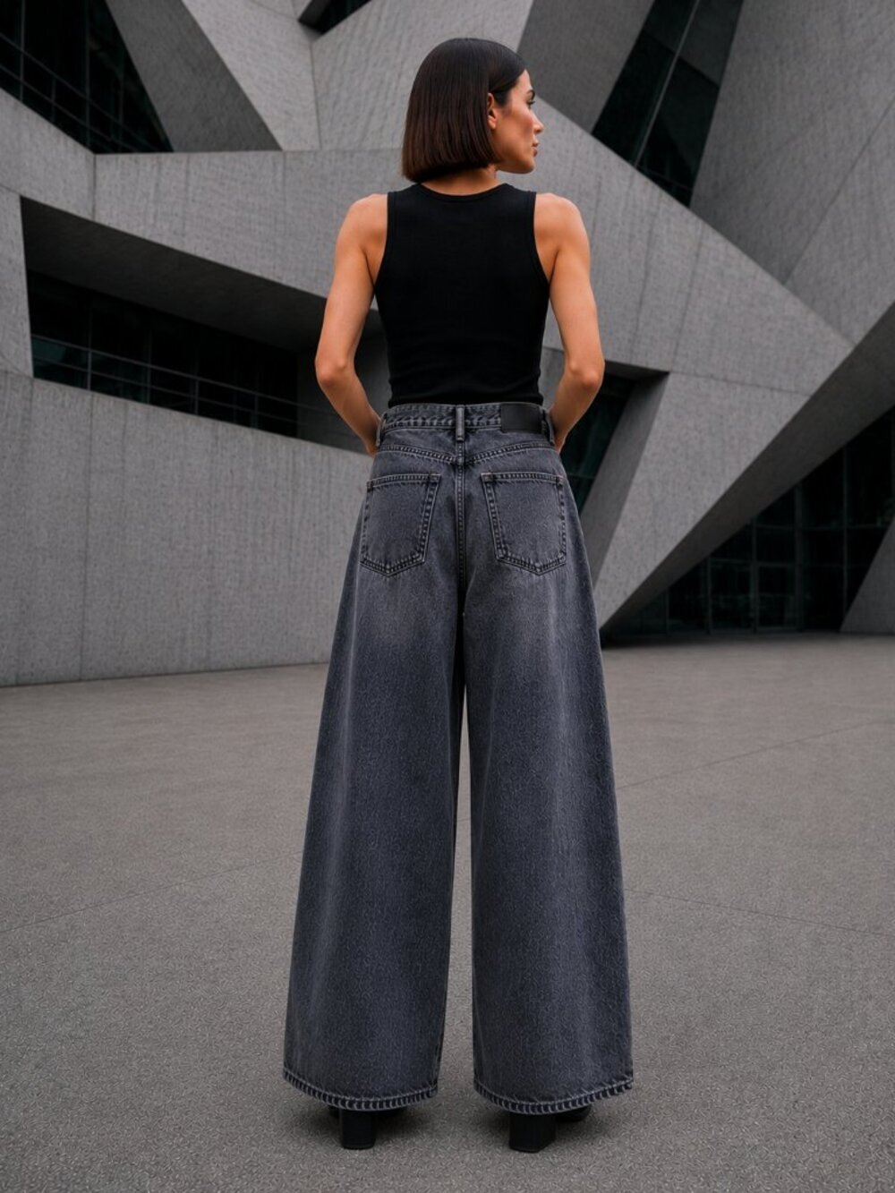 Acne Studios 1981F FN Vintage Black Wide Leg Jeans Size 34 Made Italy Denim - Picture 3 of 14